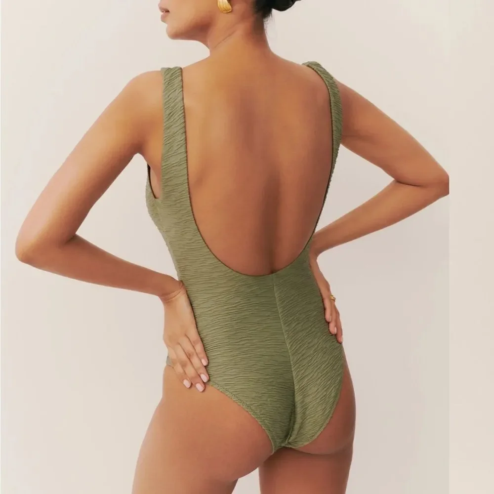 NWT Reformation Concha One Piece Swimsuit in Artichoke - Picture 2 of 3